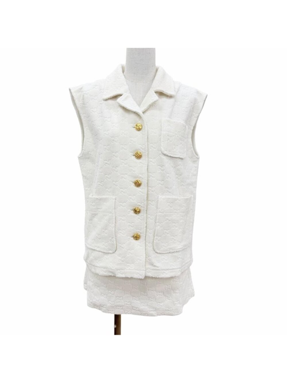 Gucci GG Pattern Terry Top Skirt Set White XS